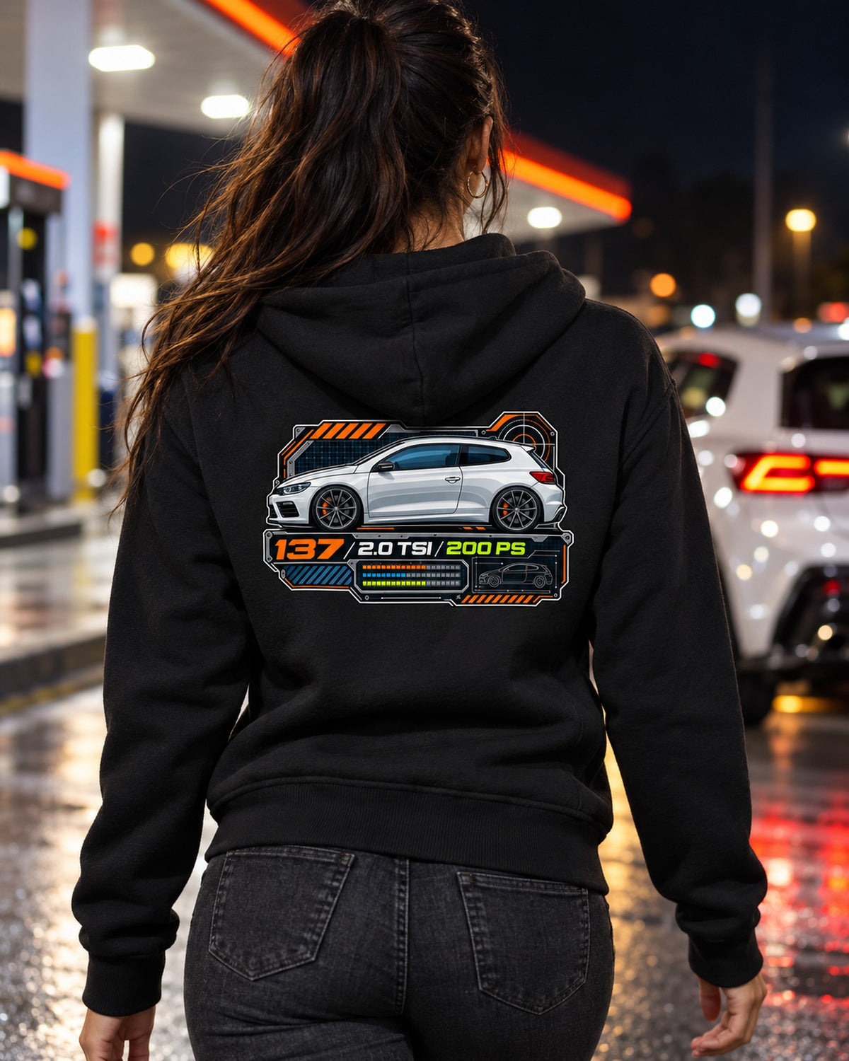 VW Scirocco Mk3 2.0 TSI 200 PS Spec Sheet Data Plate Shirt Zip Hoodie Black worn hero