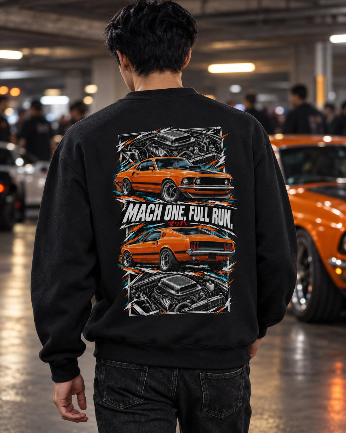 Ford Mustang Mach 1 Torn Poster Full-Back Graphic Tee Crewneck Black worn hero