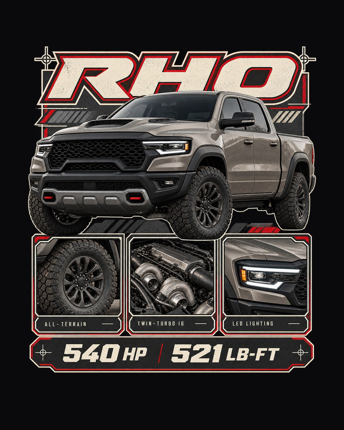 Ram 1500 RHO Dossier Panels Shirt, 540 HP 521 LB-FT design only