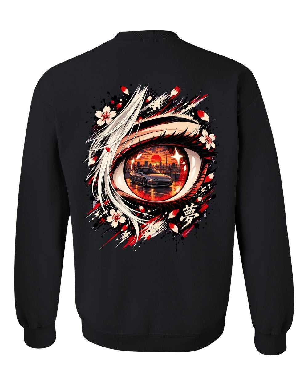 Honda Prelude BB Anime Girl Crewneck Black back