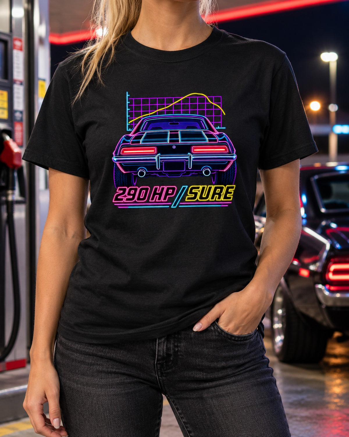 Chevrolet Camaro Z/28 1969 Neon Taillight Shirt, Car Gift T-Shirt Black worn hero