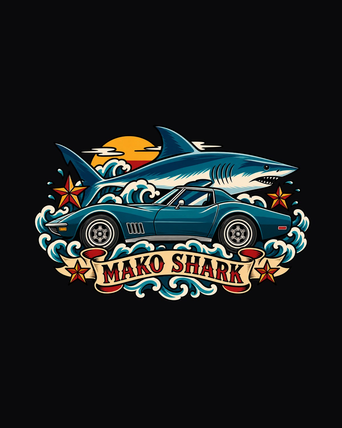 1968 Corvette C3 Stingray Mako Shark Retro Tattoo Flash Shirt design only