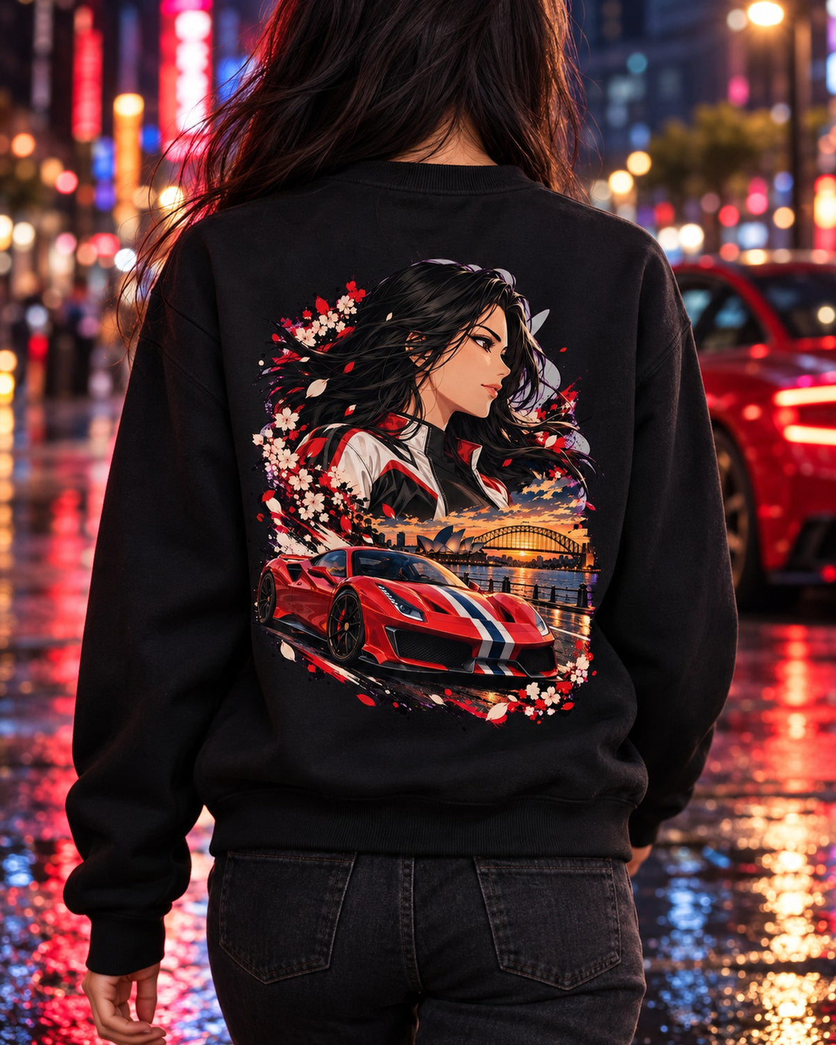 Ferrari 488 Pista Anime Girl Shirt, Hoodie & More Crewneck Black worn hero