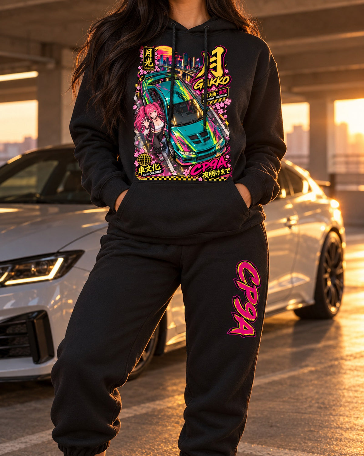 CP9A Gekko Anime Girl Poster Hoodie + Jogger Set Black worn hero