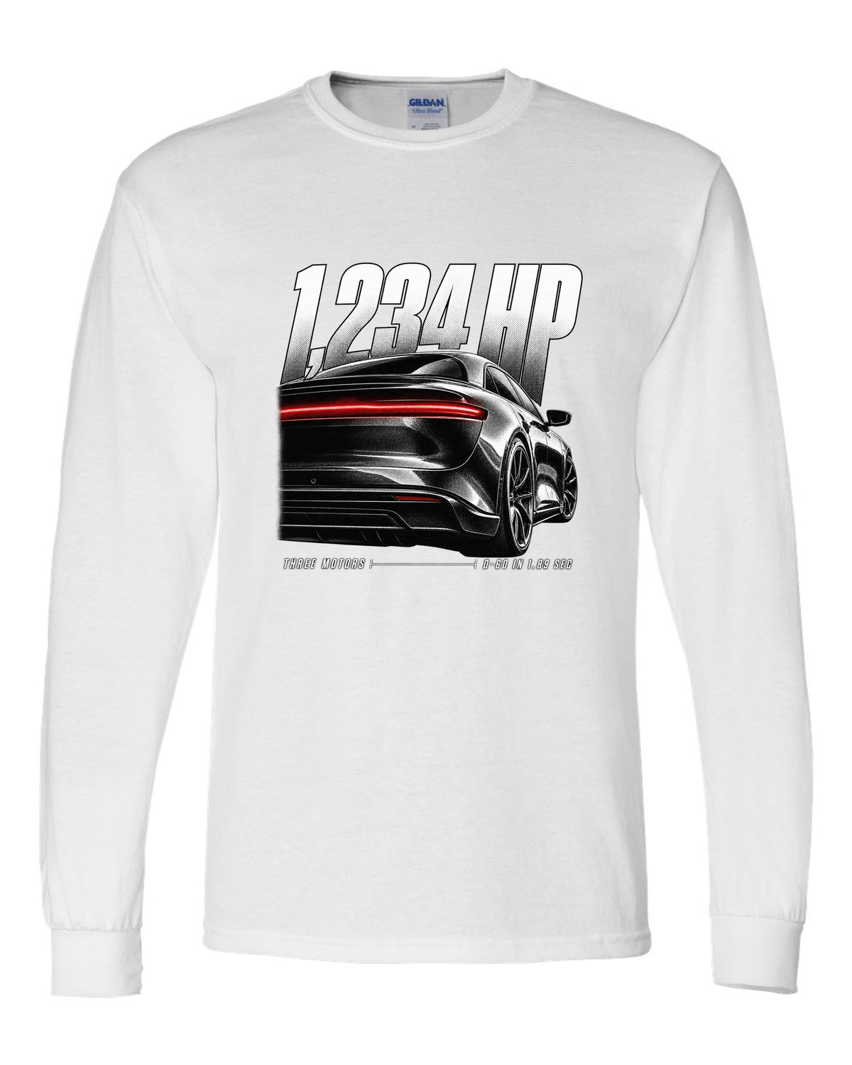 Rear detail macro of Lucid Air Sapphire 2023 with light slit and performance figures white long sleeve front view with the design