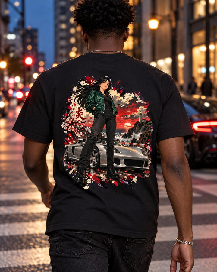 Porsche Carrera GT Anime Girl Shirt, Hoodie & More T-Shirt Black worn hero