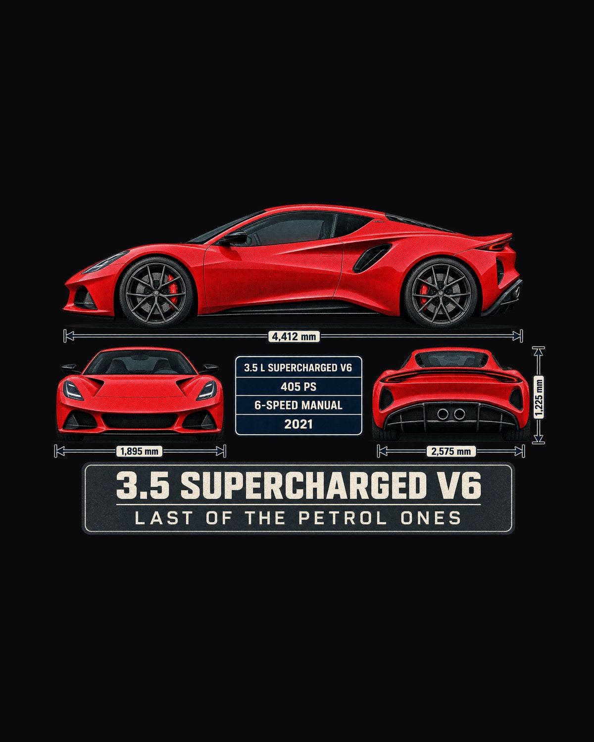 Lotus Emira V6 First Edition Spec Poster Tee, 3.5 Supercharged design only
