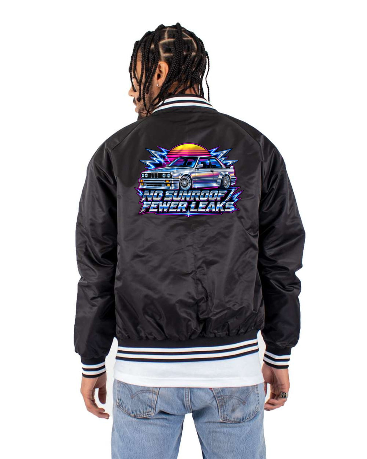 E30 M3 Slicktop Chrome Airbrush Shirt, BMW Car Gift Bomber Jacket Black back