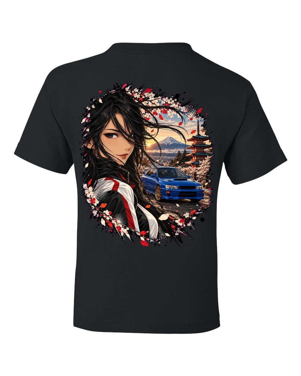 Subaru WRX STI GC8 Anime Girl Kids Tee Black back