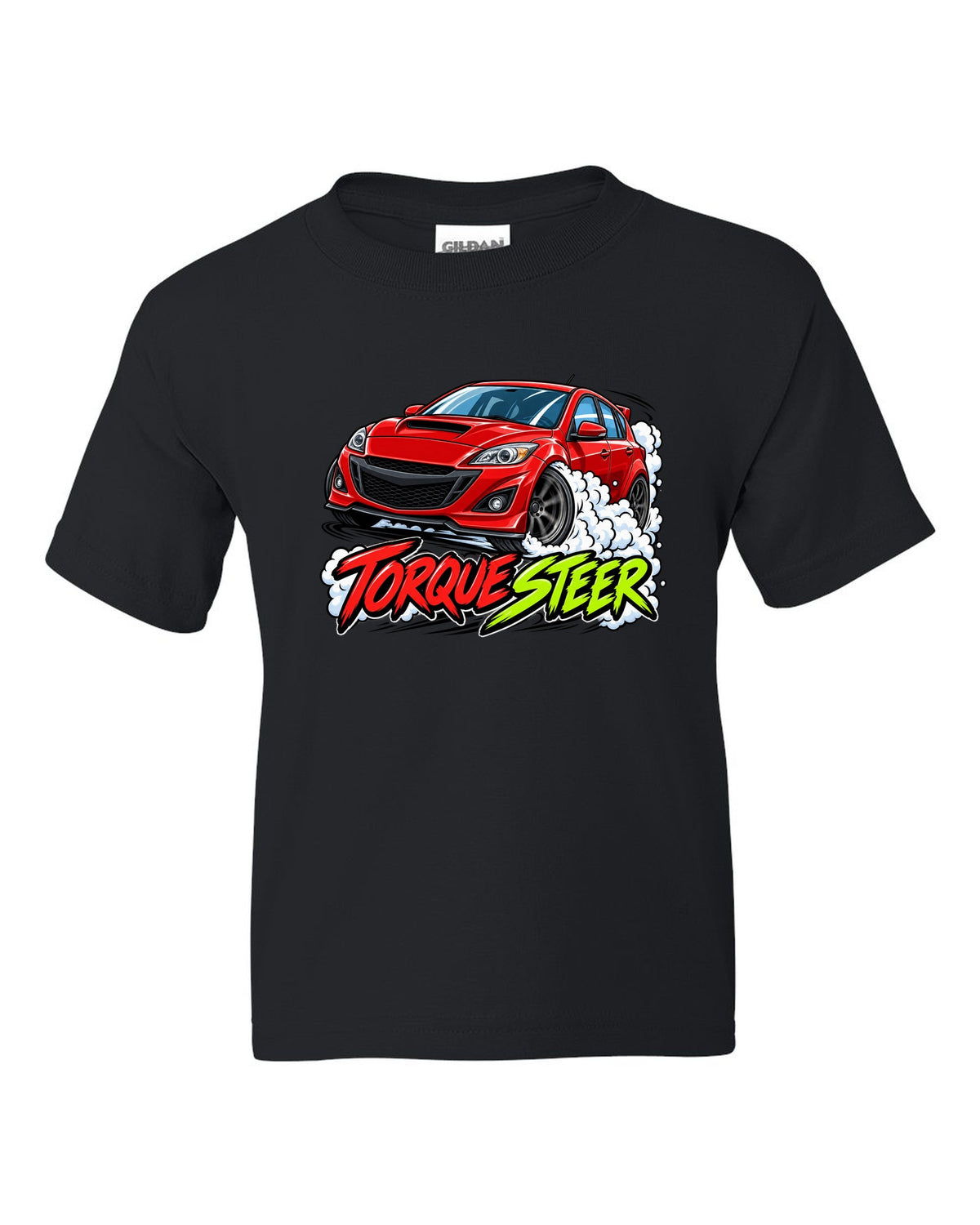 Double-exposure vector design of the Mazdaspeed Miata NB turbo with NB / 178 HP lettering black kids tee front view with the design