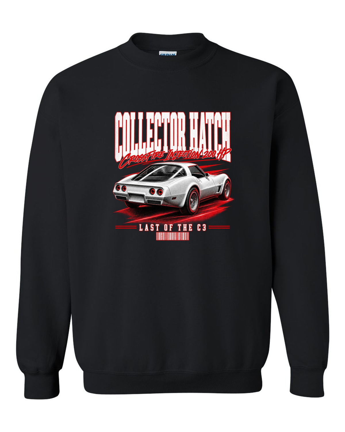 Chevrolet Corvette C3 1982 Collector Edition glass ch street poster print black crewneck front view with the design