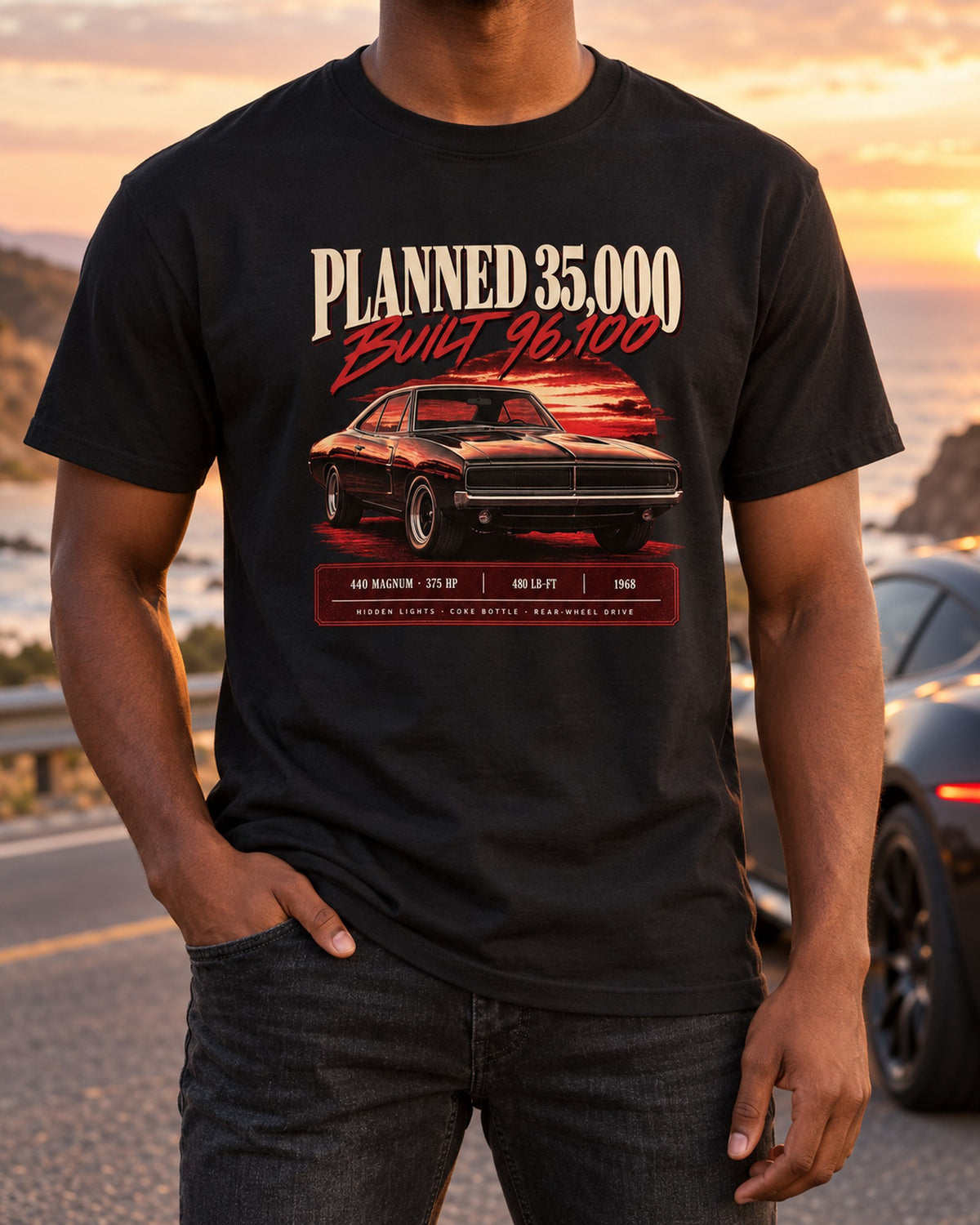 1968 Dodge Charger R/T 440 Magnum Archive Panel Shirt T-Shirt Black worn hero