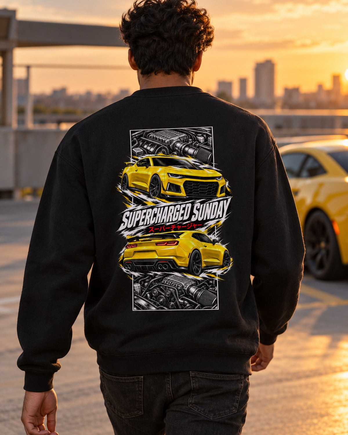 Chevy Camaro ZL1 Torn Poster Full-Back Graphic Tee Crewneck Black worn hero