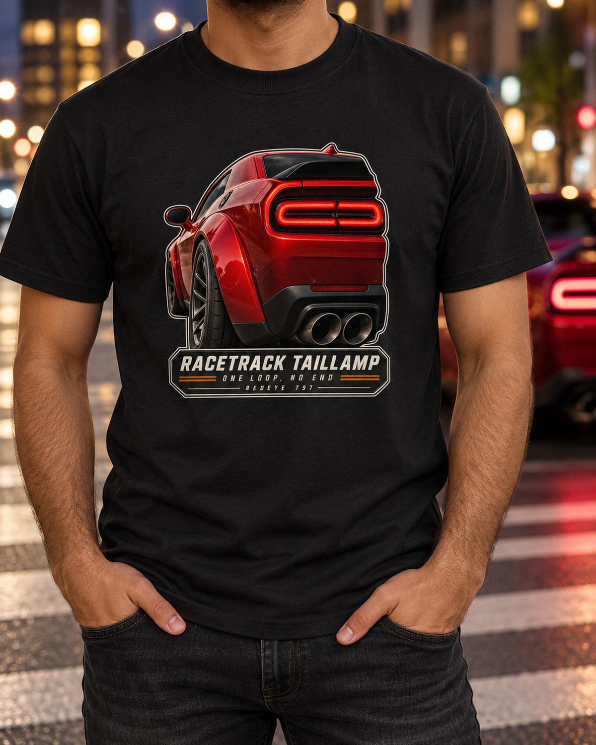 Dodge Challenger Hellcat Redeye Racetrack Taillamp Shirt T-Shirt Black worn hero