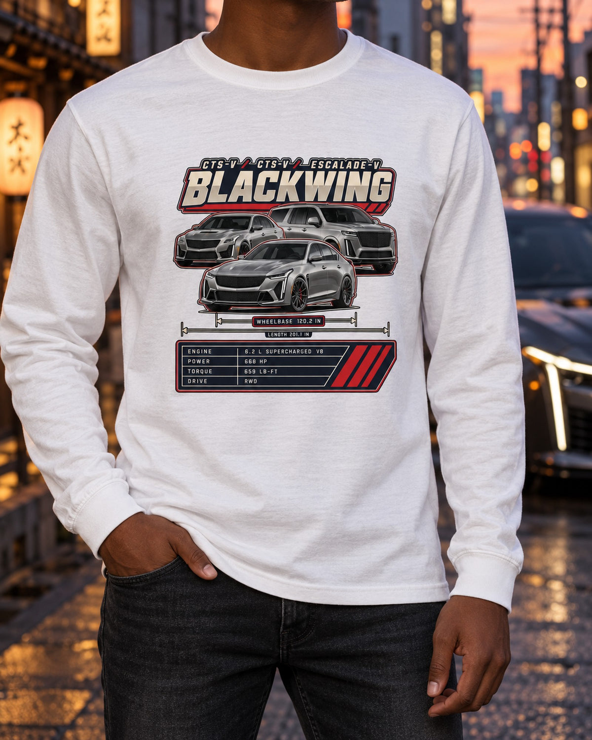 Charger SRT Hellcat Redeye Widebody Spec Poster Shirt, 2021-23 Long Sleeve White worn hero