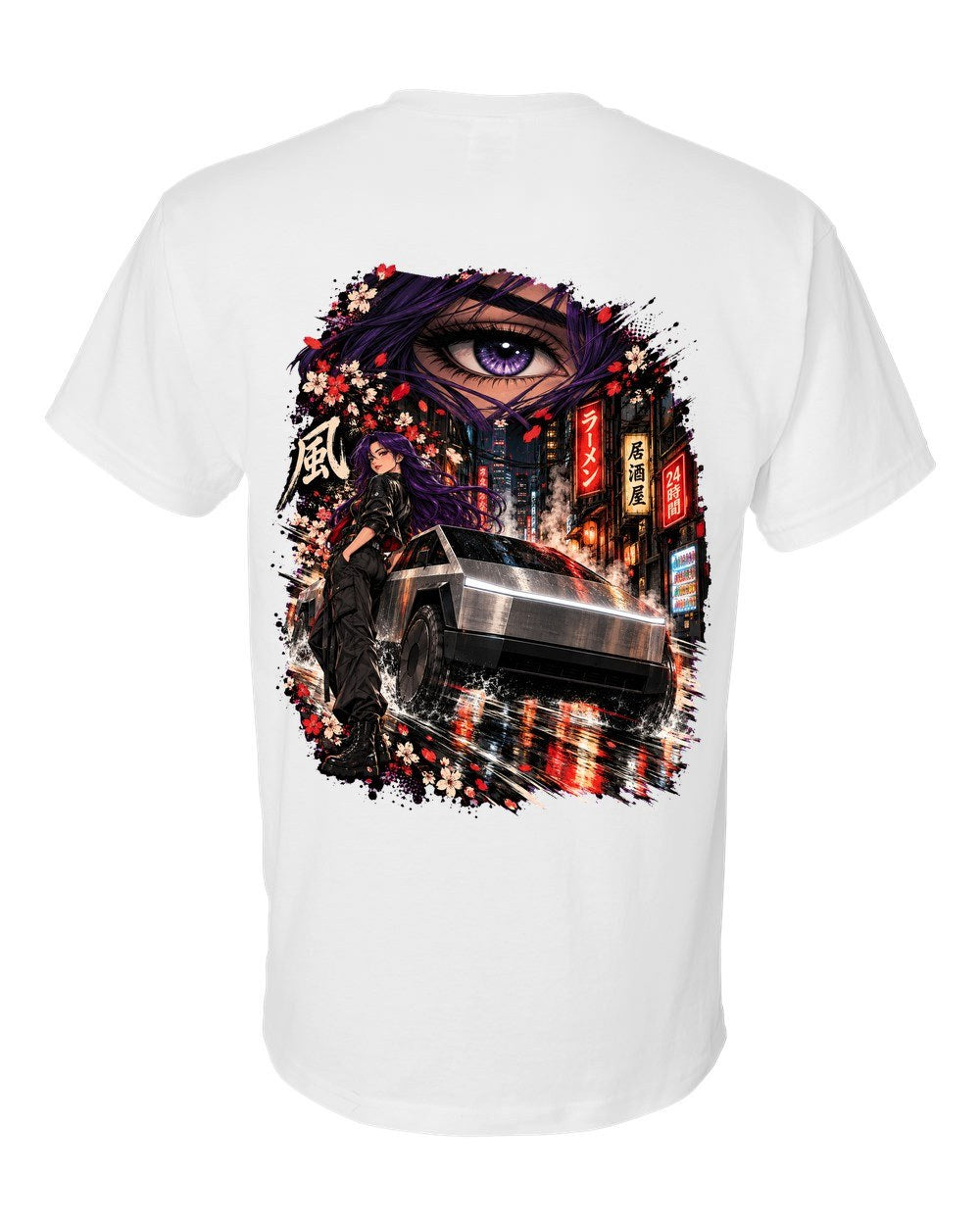 Tesla Cybertruck Anime Girl T-Shirt White back