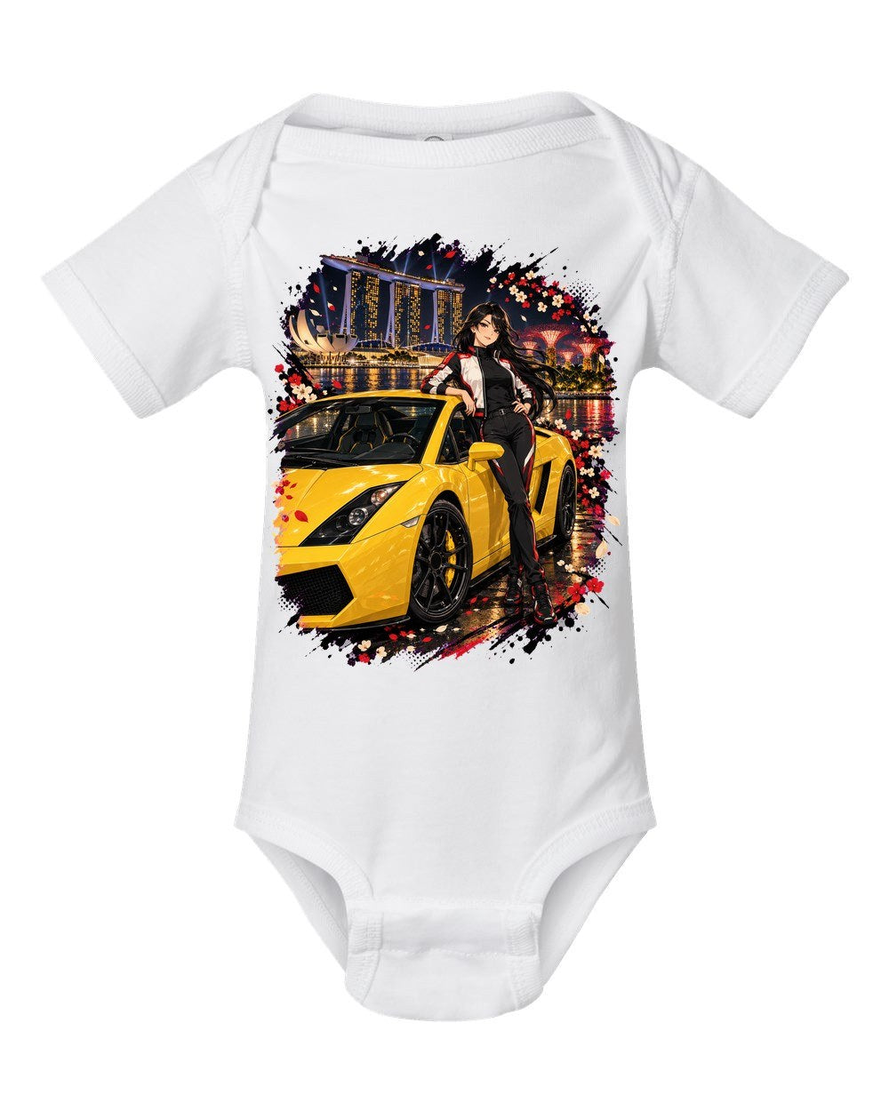 Lamborghini Gallardo Anime Girl Baby Onesie White front