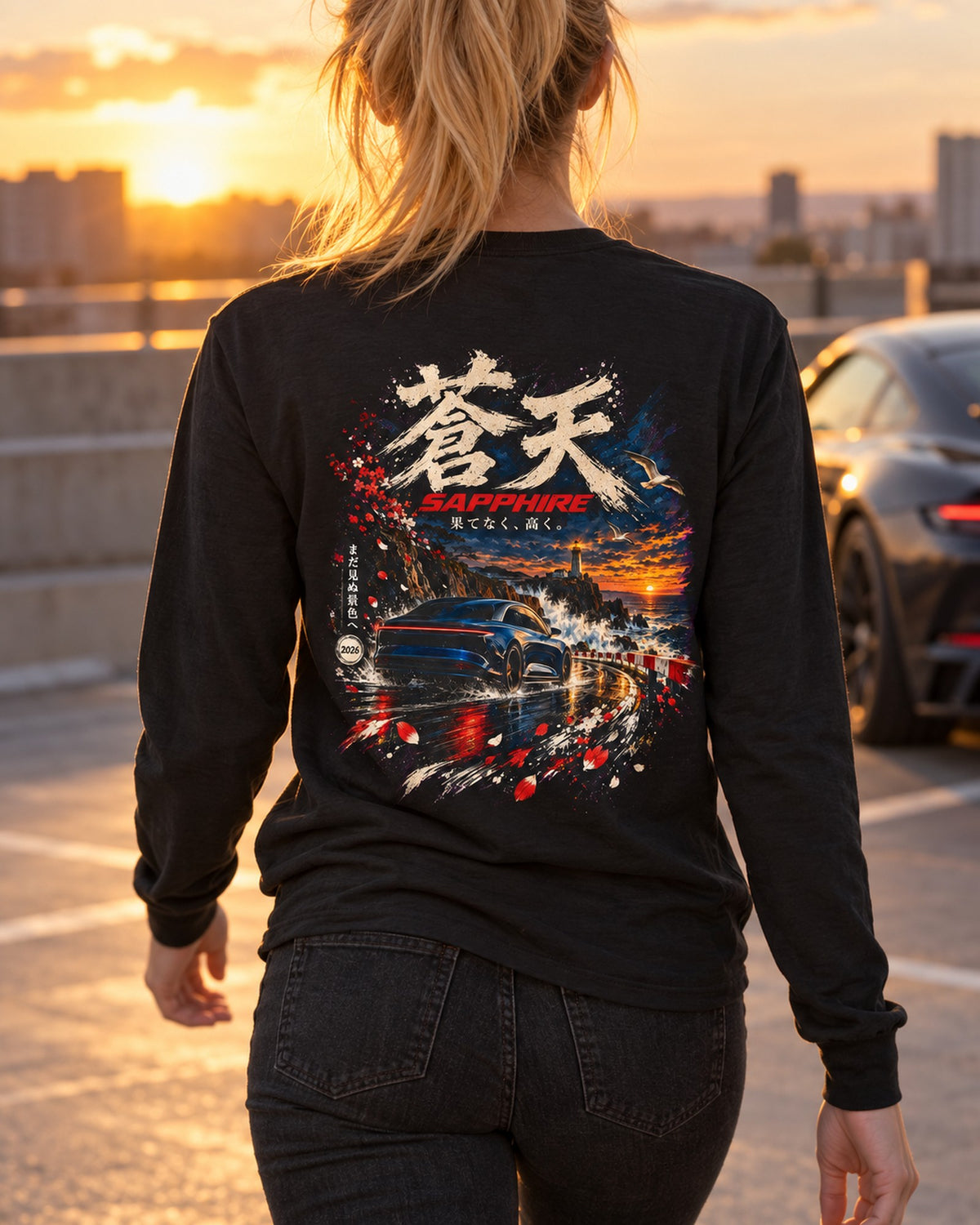 Lucid Air Sapphire Blue Sky Shirt, Hoodie & More Long Sleeve Black worn hero