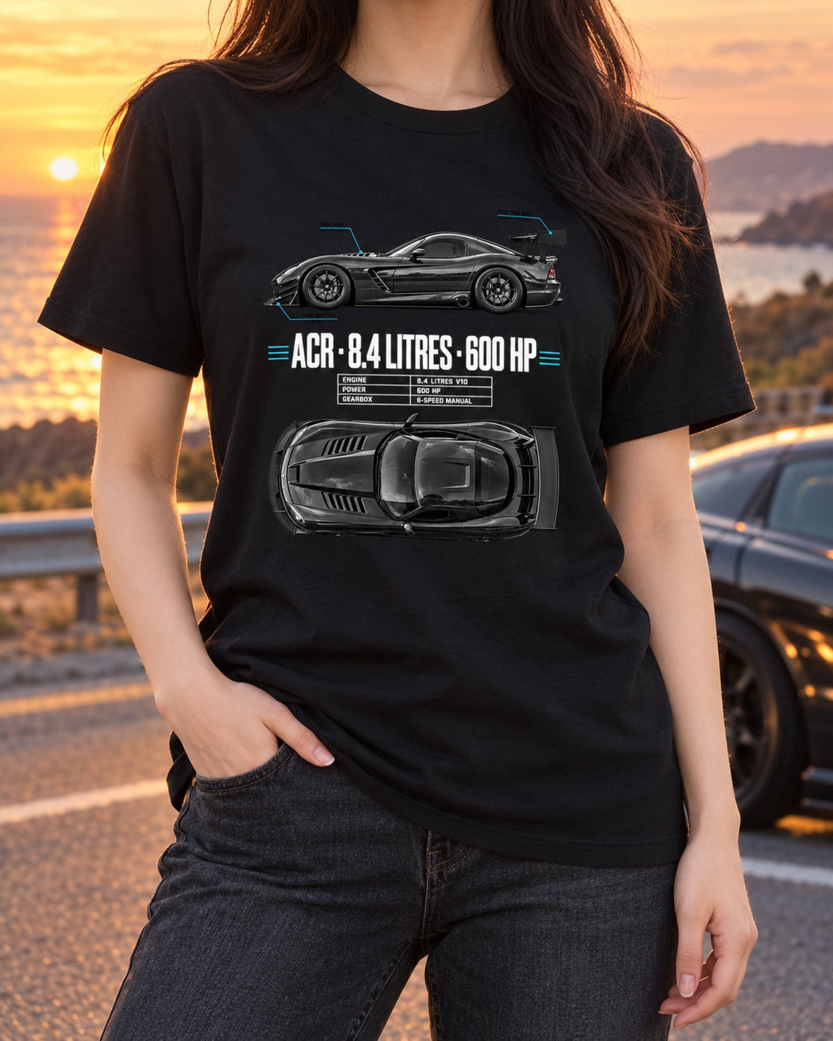 2008 Dodge Viper ACR ZB II Top-Down Spec Poster Shirt T-Shirt Black worn hero