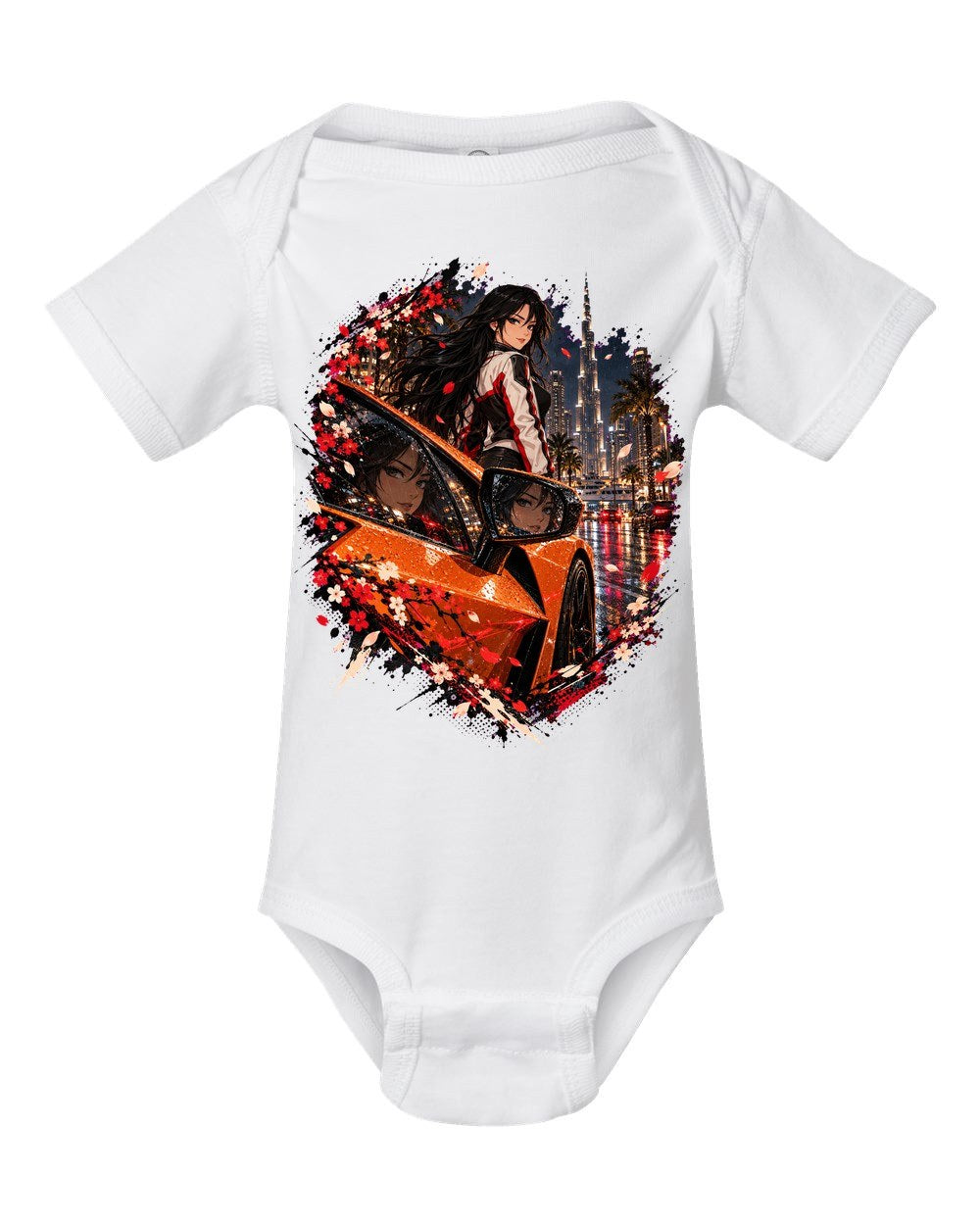 Lamborghini Revuelto Anime Girl Baby Onesie White front