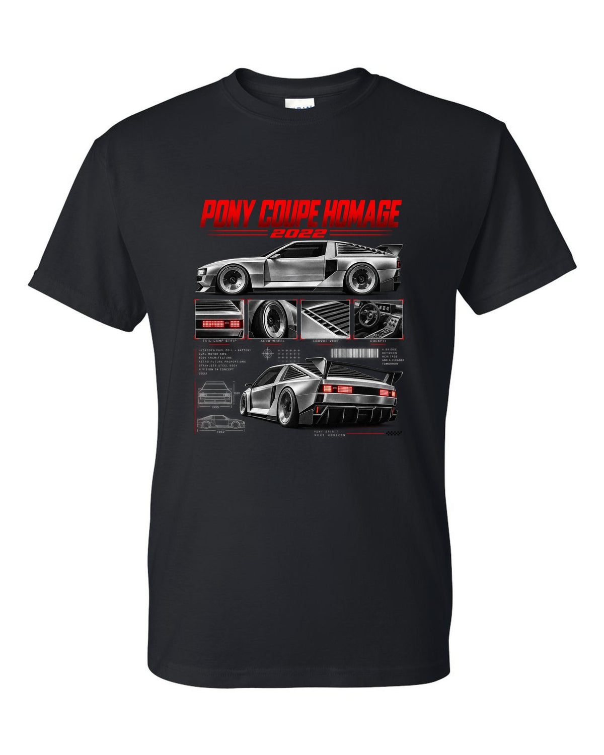 Hyundai N Vision 74 Dossier black t-shirt front view with the design