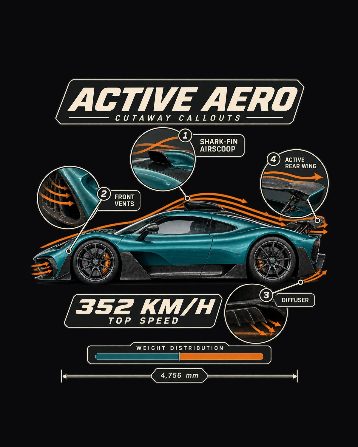 Mercedes-AMG One Aero Callout Cutaway Shirt, Active Aero Tee design only