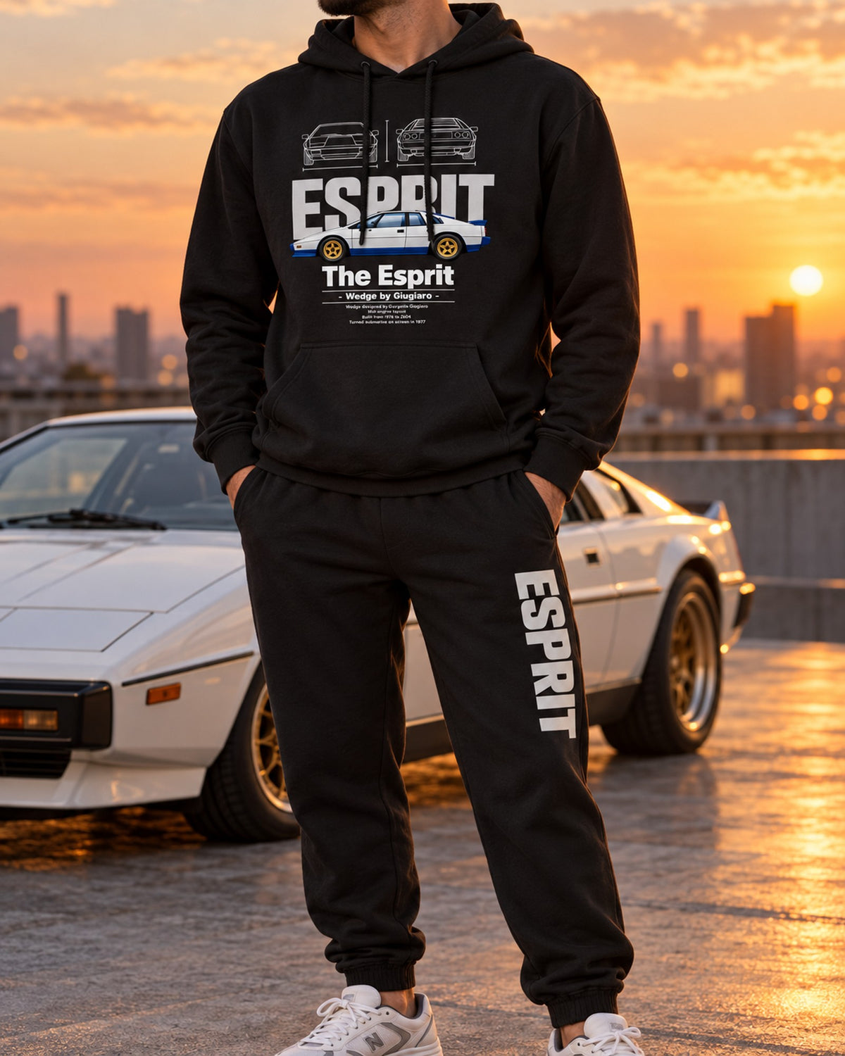 Lotus Esprit Hoodie + Jogger Set Black worn hero