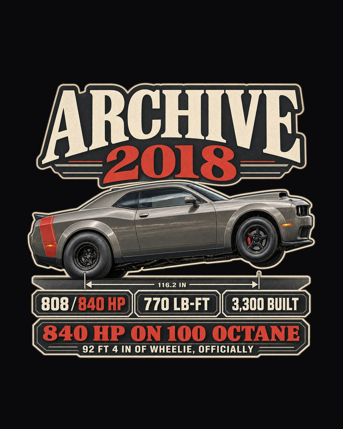 2018 Dodge Challenger SRT Demon Archive Panel Car Shirt design only