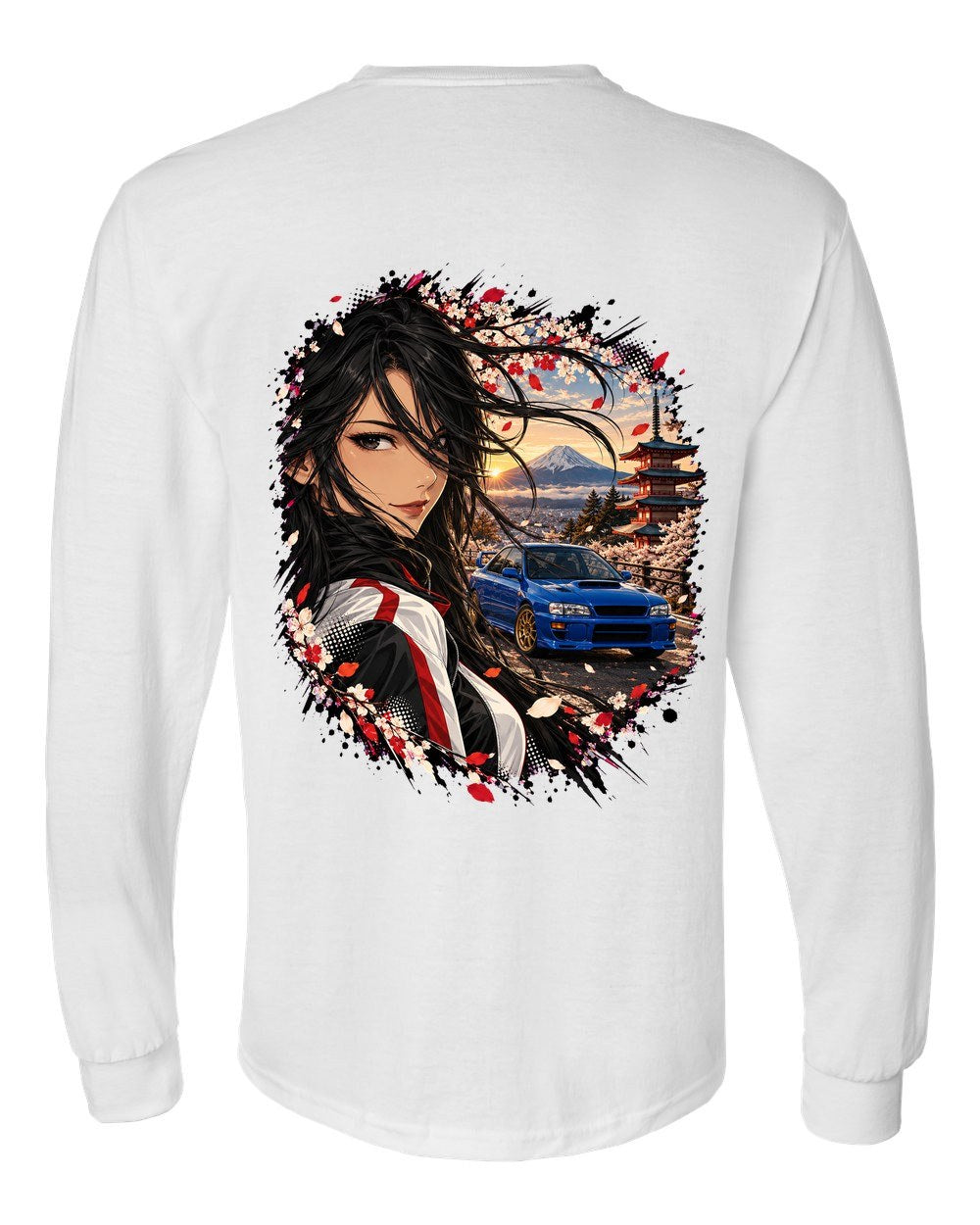 Subaru WRX STI GC8 Anime Girl Long Sleeve White back