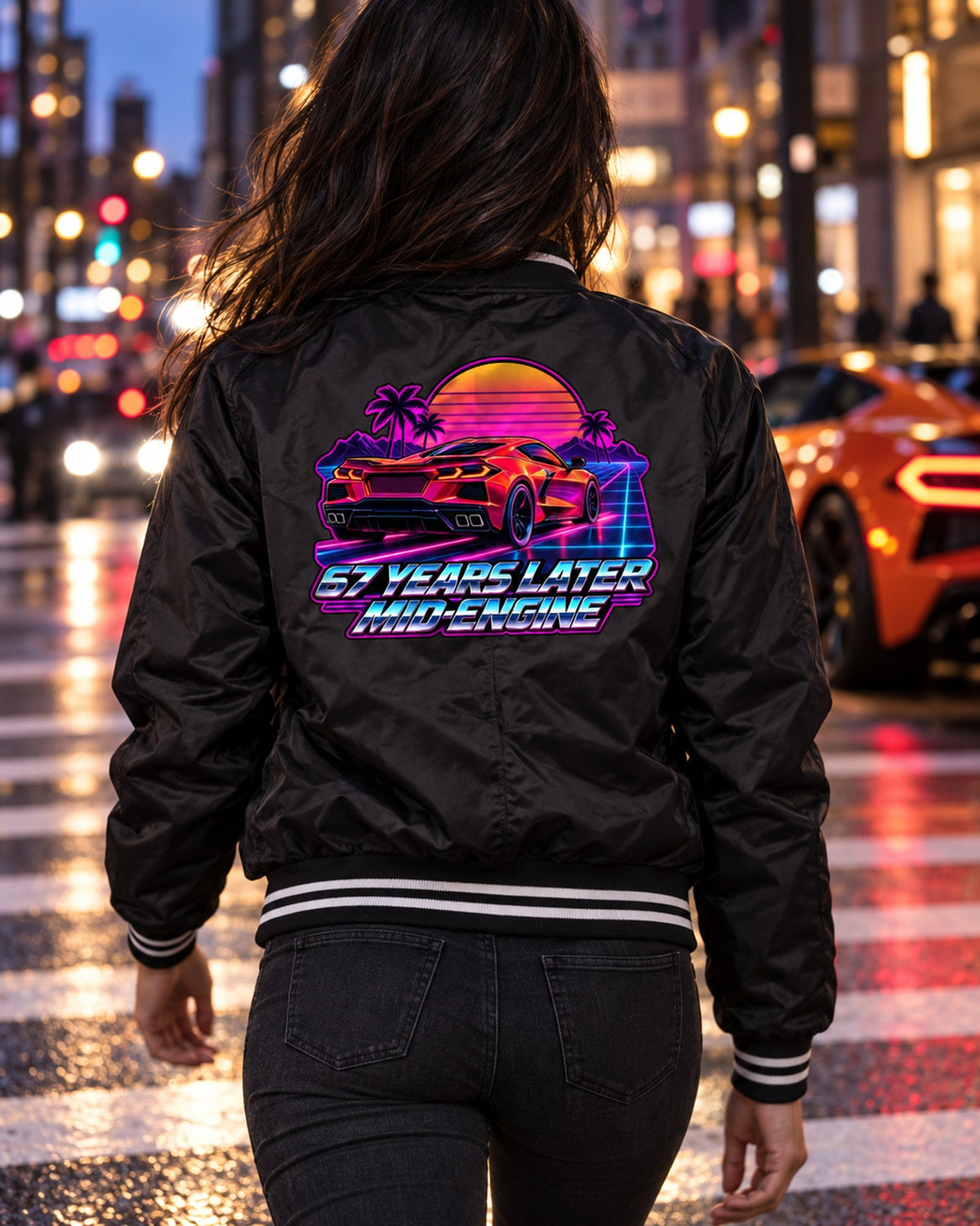Corvette C8 Z06 Data Plate Overhead Spec Sheet Shirt Bomber Jacket Black worn hero
