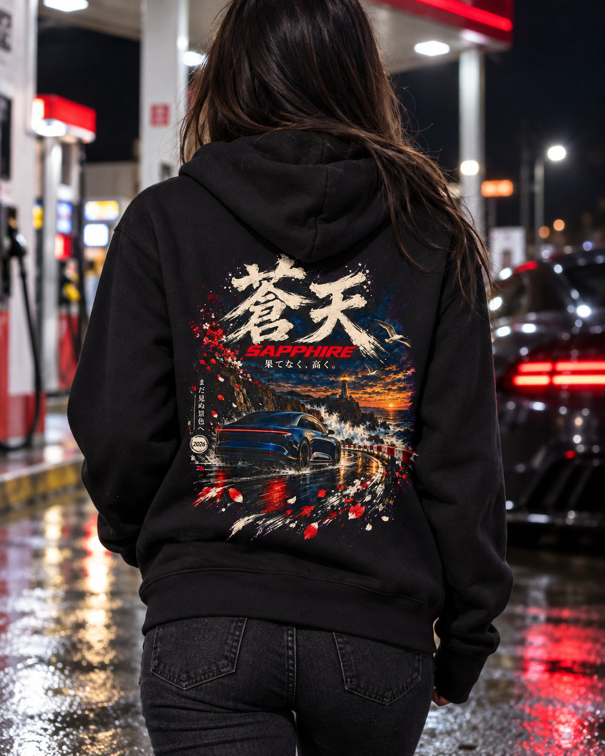 Lucid Air Sapphire Blue Sky Shirt, Hoodie & More Zip Hoodie Black worn hero