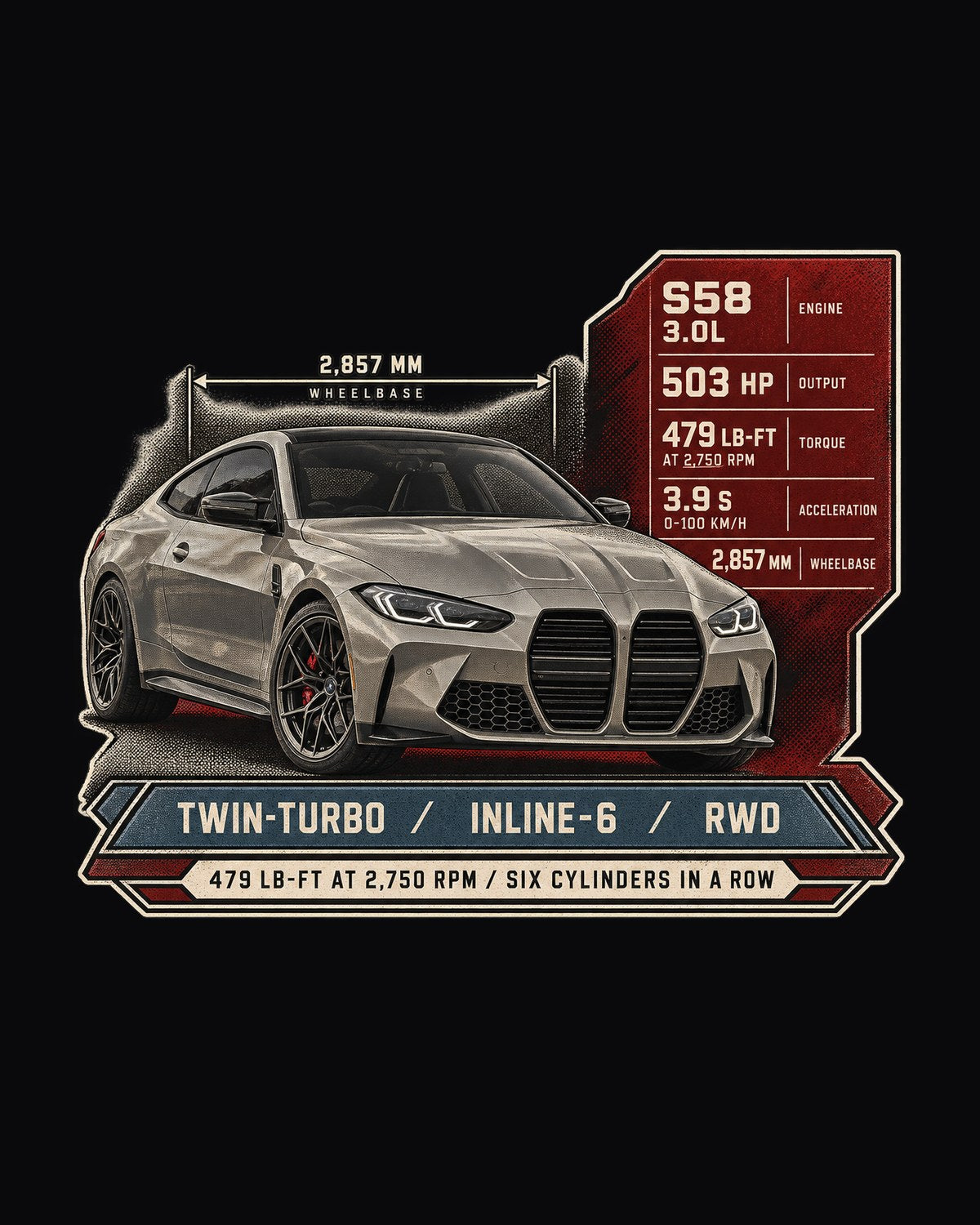 BMW M4 Competition G82 Spec Poster Shirt, Inline-Six Torque Tee design only