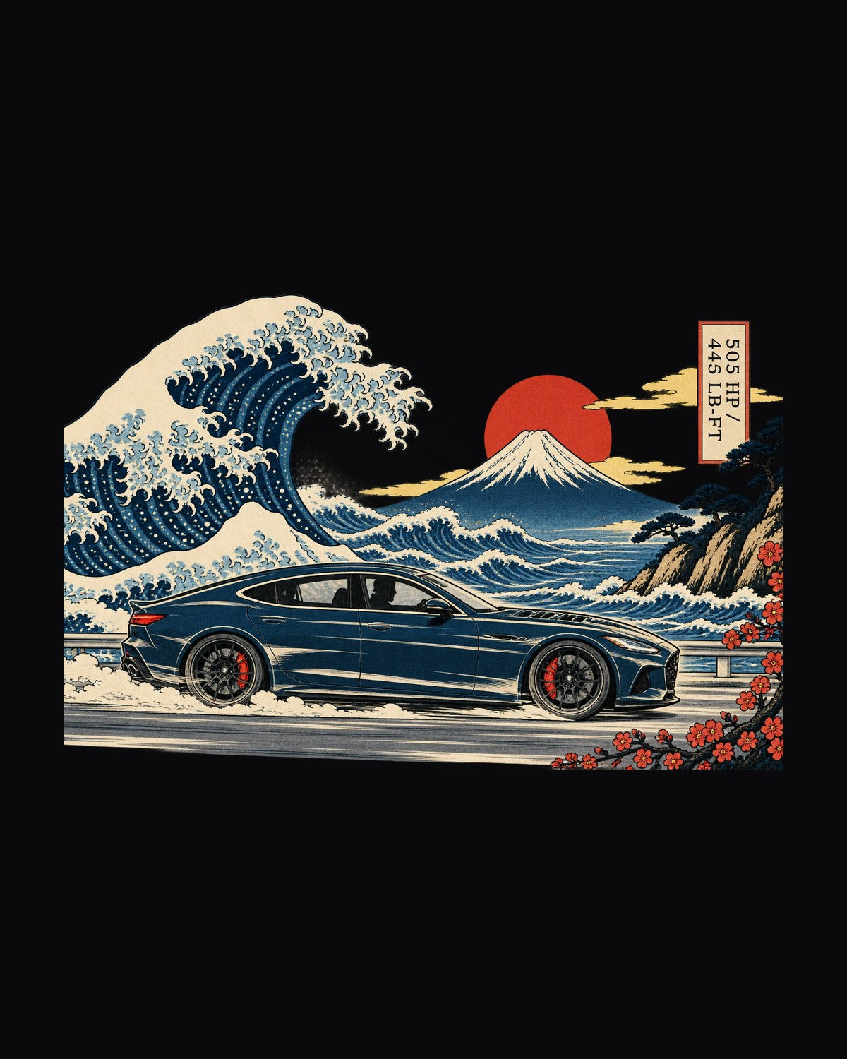 Alfa Romeo Giulia Quadrifoglio Ukiyo-e Woodblock Wave Tee design only