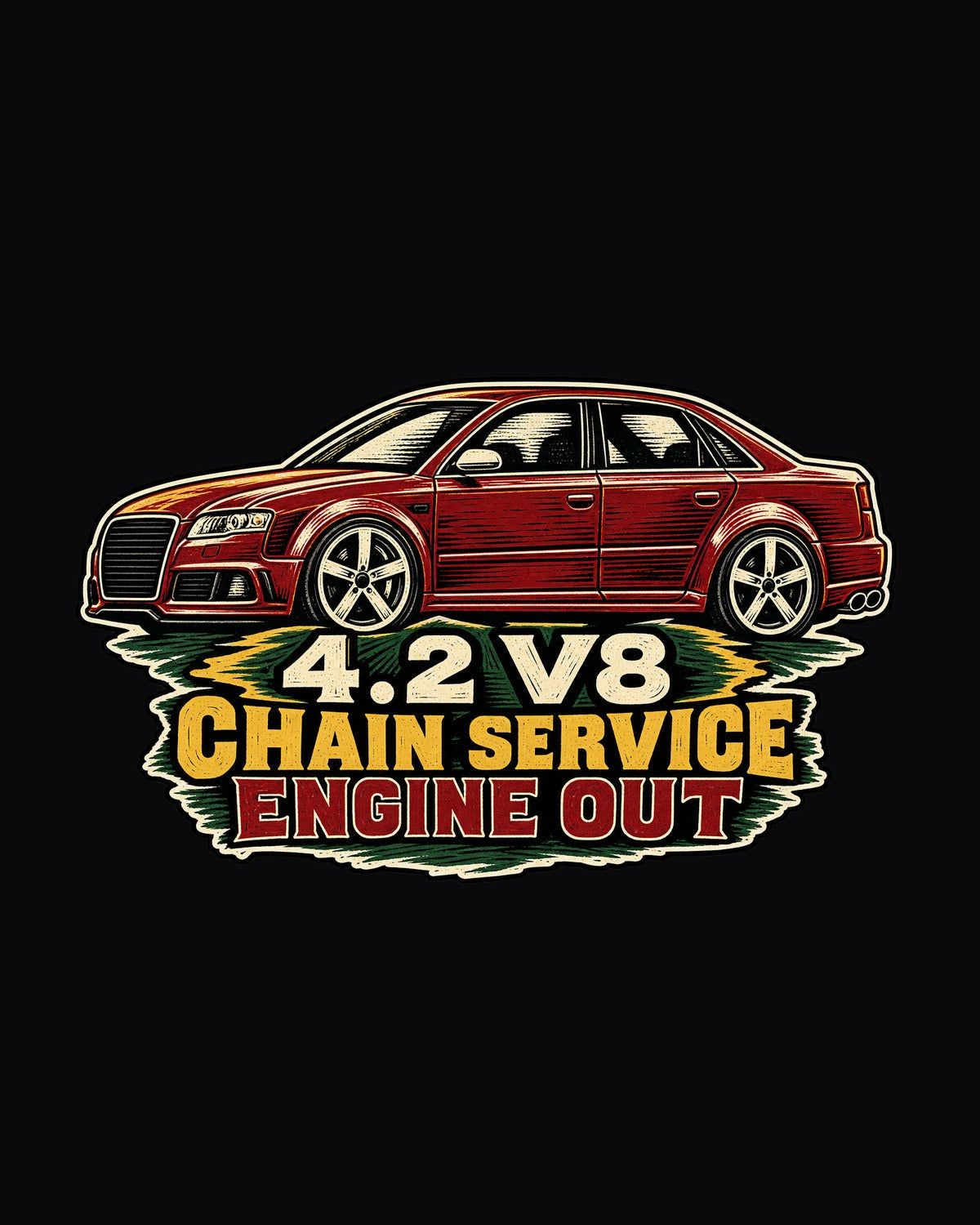 Audi S4 B7 Linocut Shirt, 4.2 V8 Chain Service Engine Out design only