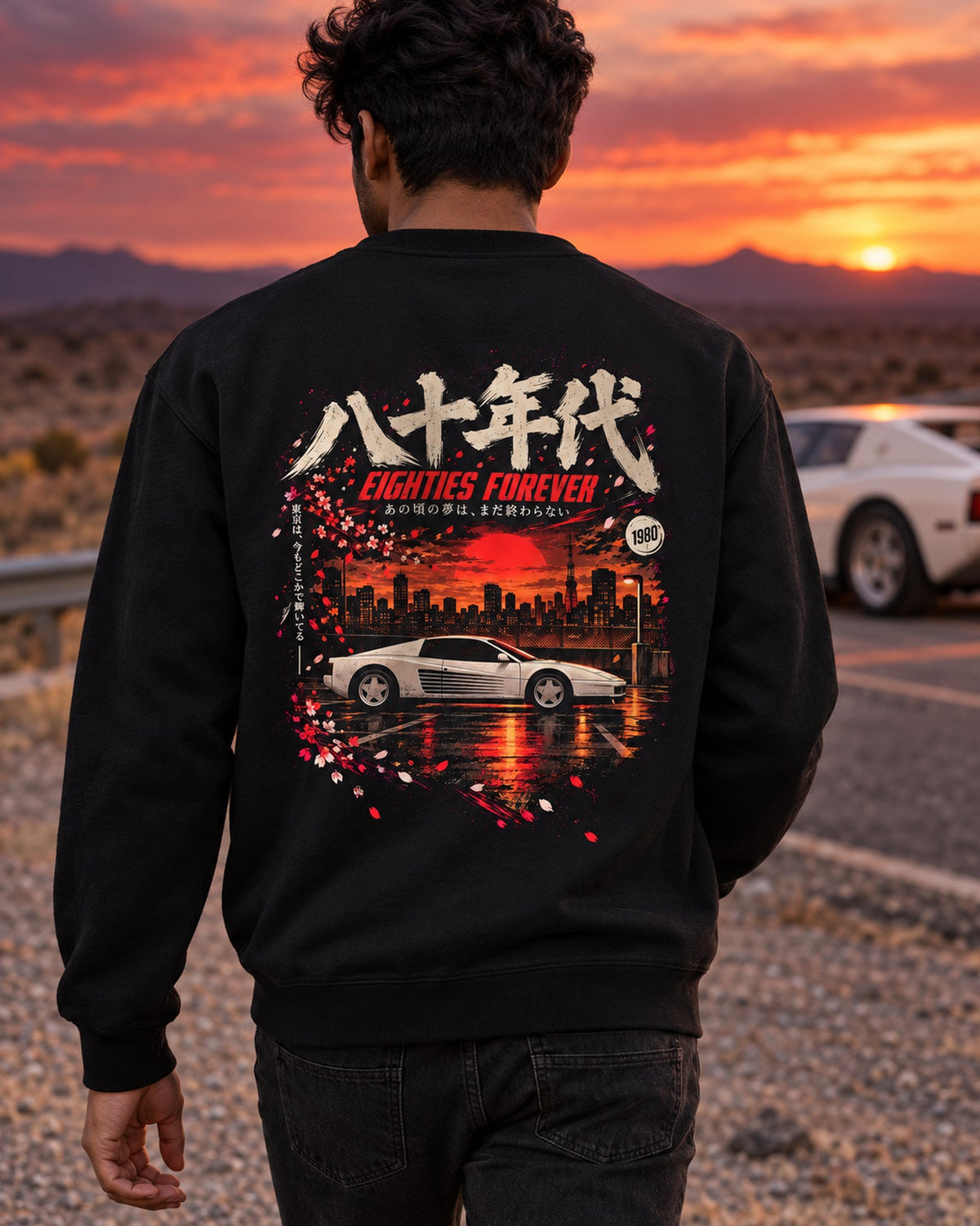 Ferrari Testarossa Eighties Forever Shirt, Hoodie & More Crewneck Black worn hero