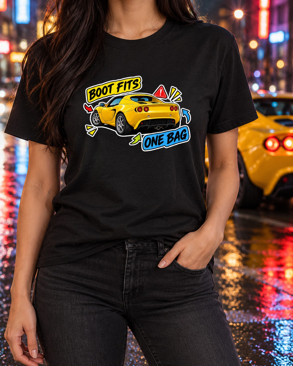 Lotus Elise S2 2001 Sticker Bomb Shirt, Boot Fits One Bag T-Shirt Black worn hero