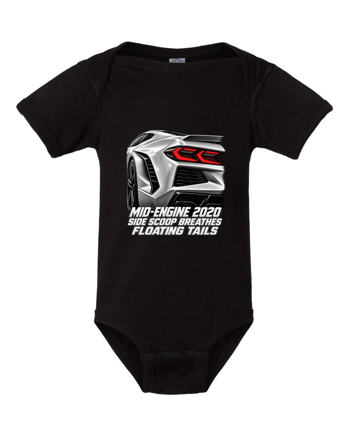 Corvette C8 Stingray 2020 Side Intake Taillight Detail black baby onesie front view with the design