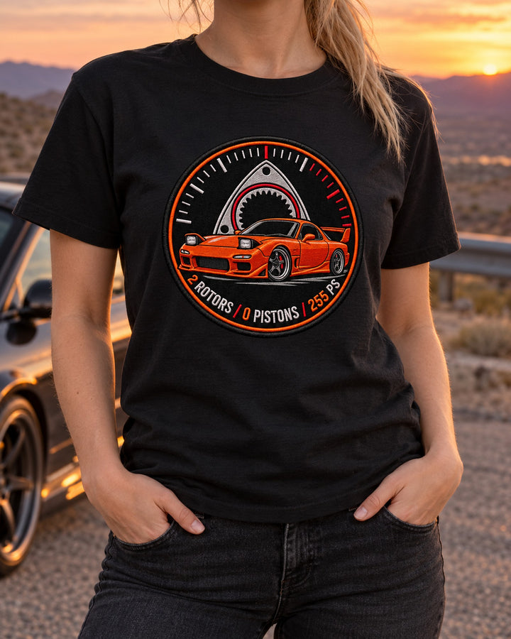 Mazda RX-7 FD3S Two Rotors Round Crest Shirt, Rotary Gift T-Shirt Black worn hero