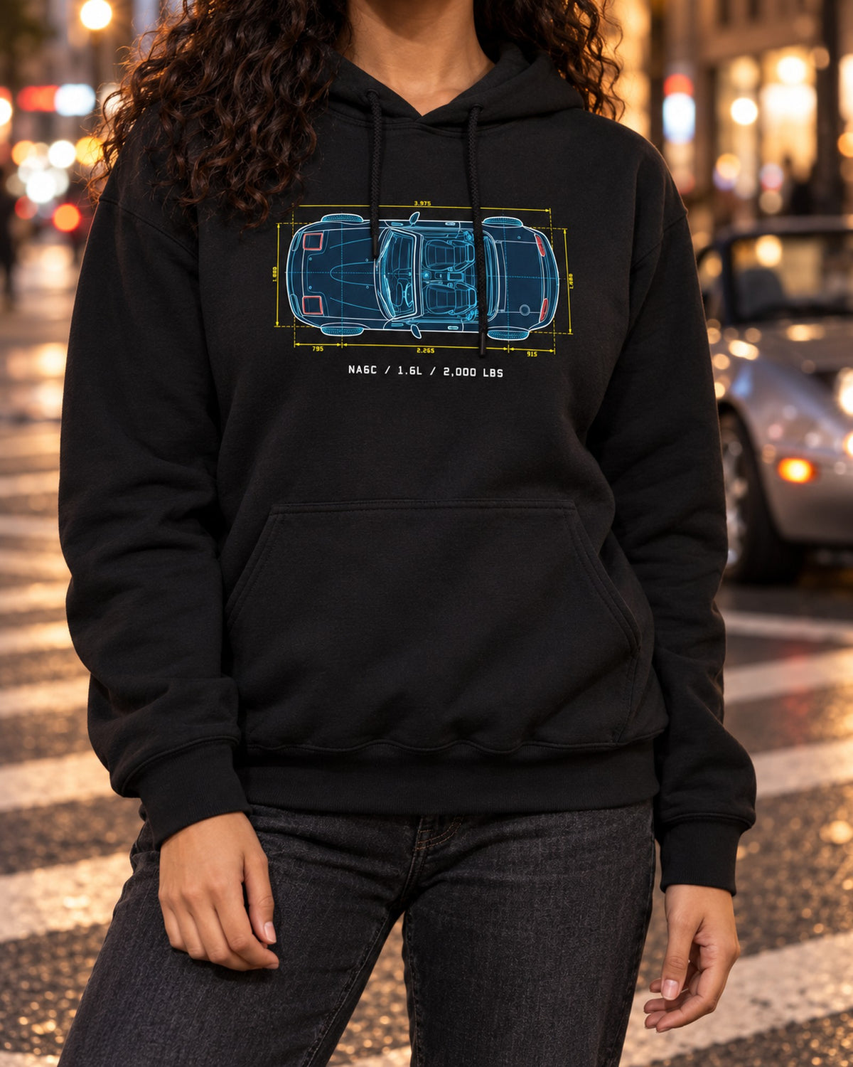 Mazda MX-5 NA6C 1.6L Blueprint Shirt, 2,000 LBS Miata Tee Pull Over Hoodie Black worn hero