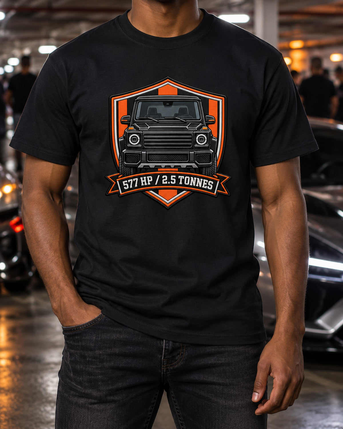 Mercedes G-Class W463 Slab-Sided Ukiyo-e Wave Woodblock Tee T-Shirt Black worn hero
