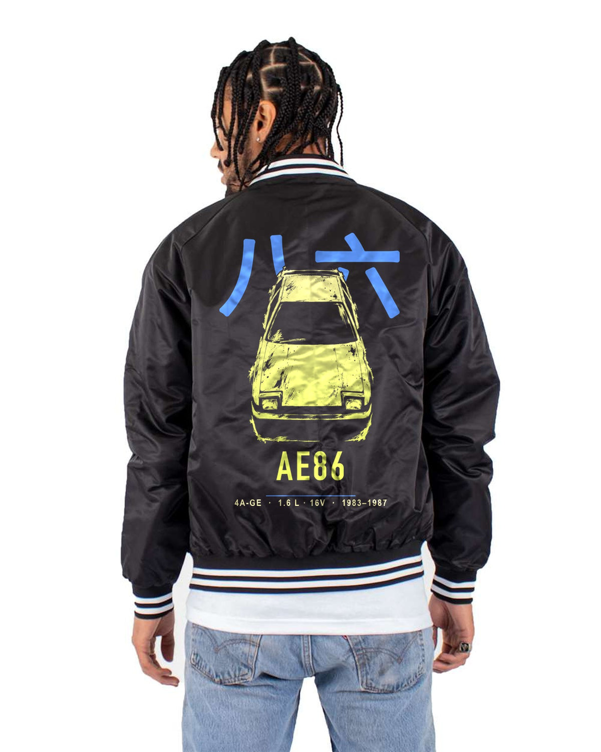AE86 4A-GE Full-Back Graphic Tee Bomber Jacket Black back
