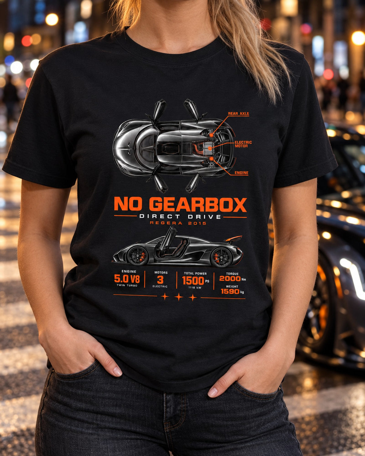 Koenigsegg Regera 2015 Direct Drive No Gearbox Spec Tee T-Shirt Black worn hero
