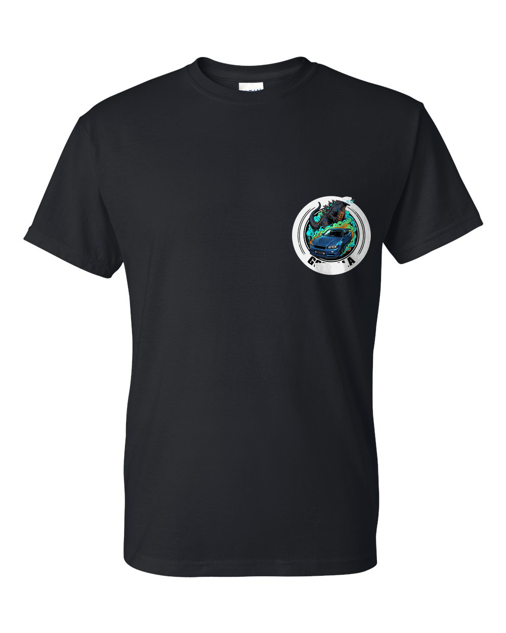 Nissan GT-R R34 Godzilla T-Shirt — Black front emblem