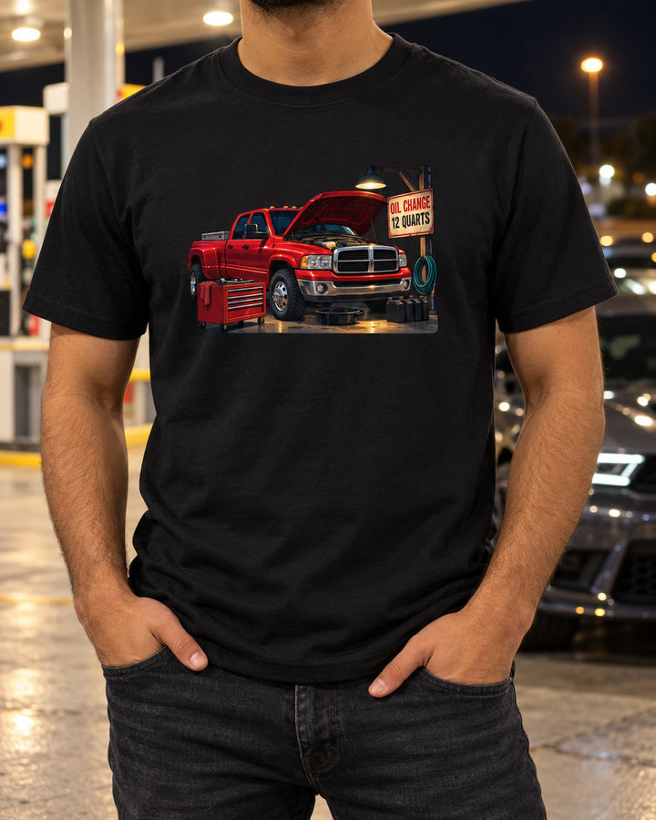 Night Garage Old Red Dodge Ram 3rd Gen Diesel Anime Tee T-Shirt Black worn hero