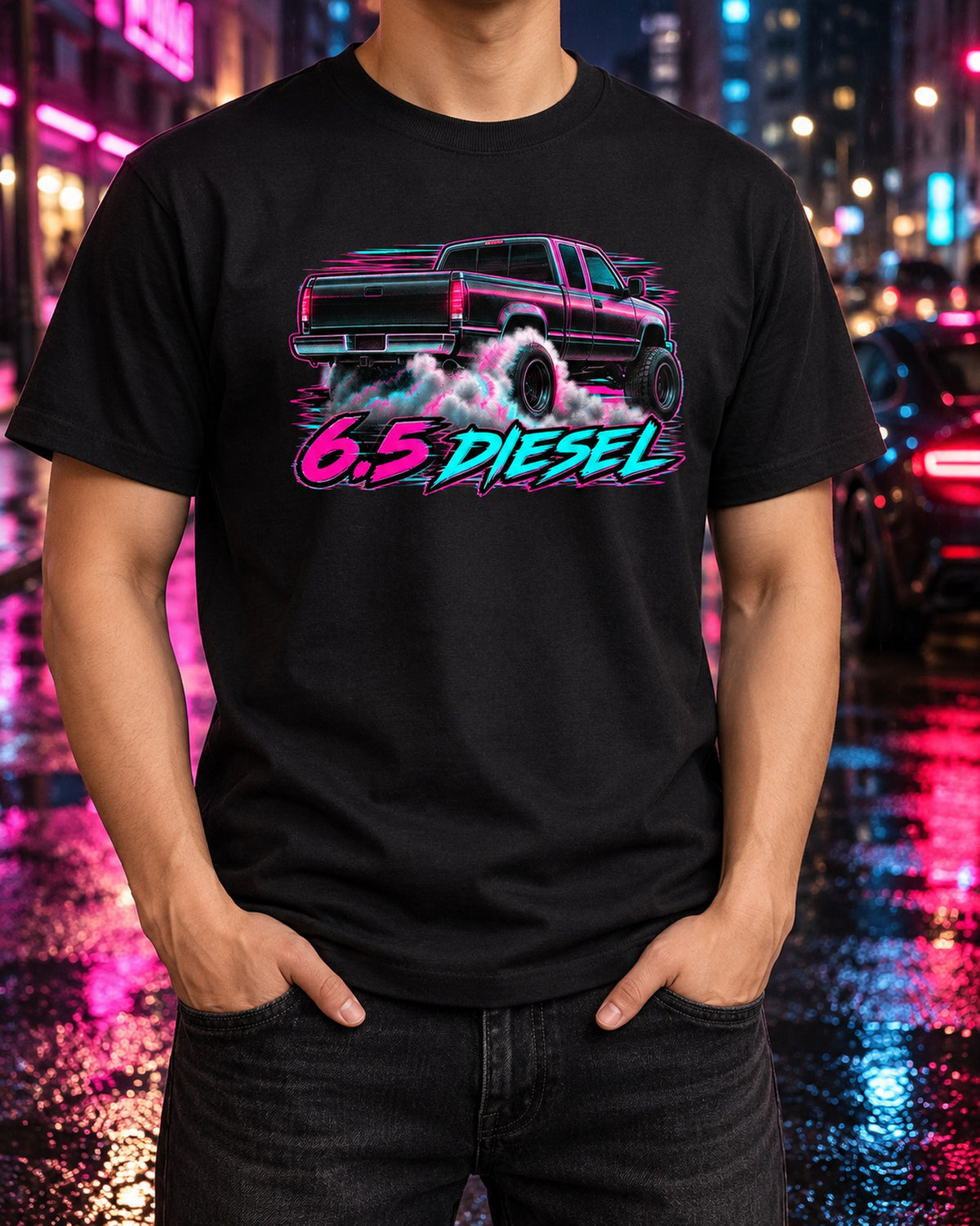 OBS Chevy C2500 6.5 Diesel VHS Glitch Burnout Shirt, GMT400 T-Shirt Black worn hero