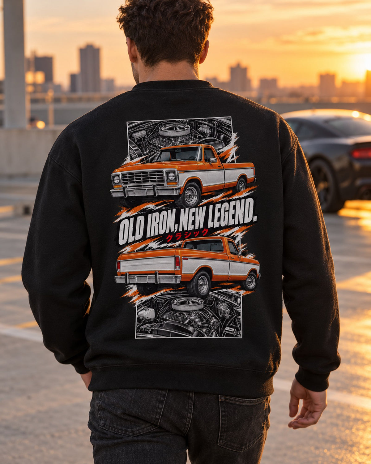 Ford F-150 1978 Torn Poster Full-Back Graphic Tee Crewneck Black worn hero