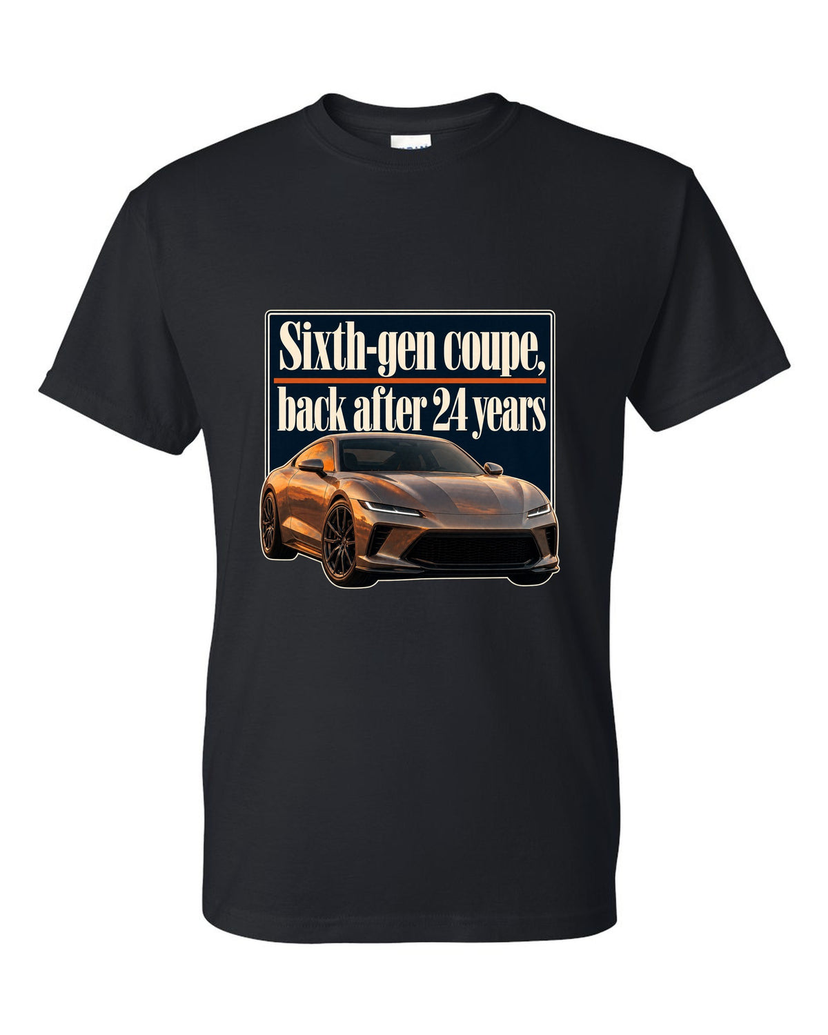 Honda Prelude 2026 sixth-gen editorial headline print black t-shirt front view with the design