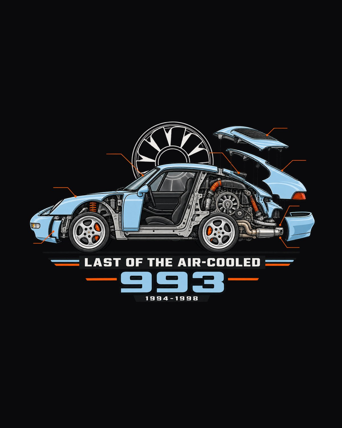 Porsche 993 Last Air-Cooled 911 Cutaway Diagram Shirt design only