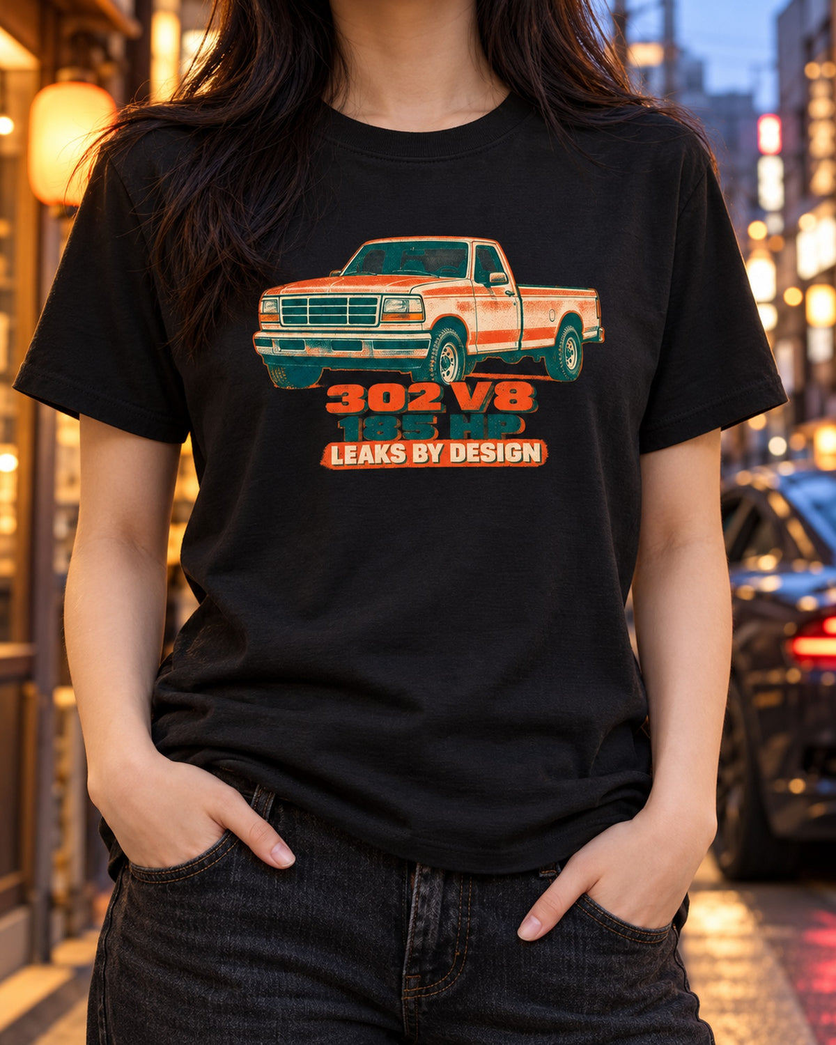 1992-97 Ford F-150 OBS Tailgate Mud Run Riso Shirt T-Shirt Black worn hero
