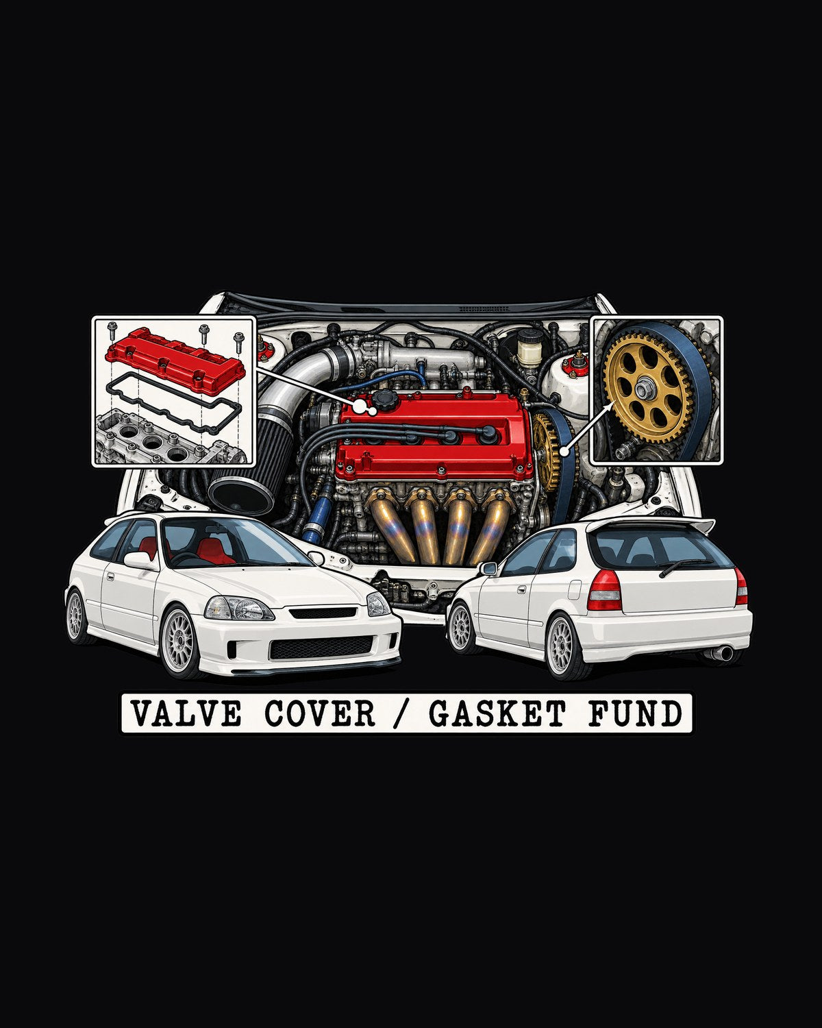 Honda Civic EK9 Patent Drawing Shirt, Hand Ported Valve Cover design only